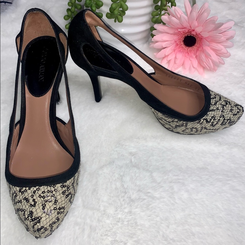 Giorgio Armani Black Suede & Sequins Heels Size 5
